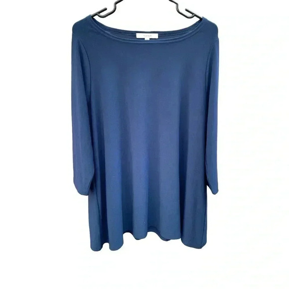 Simpli blue tunic, 3/4 sleeves,  stretchy boat neckline, easy care, packable - Picture 1 of 5